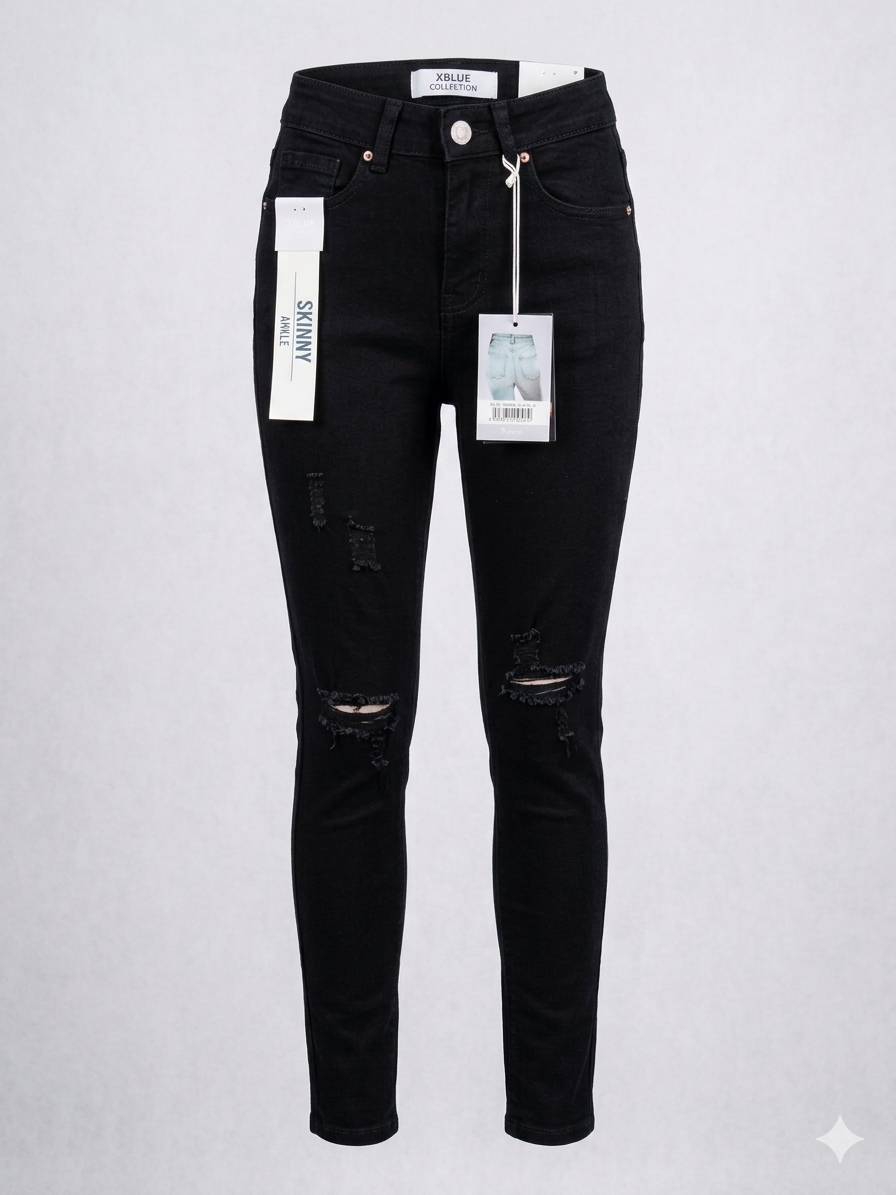 Xblue skinny jeans high rise negro roto