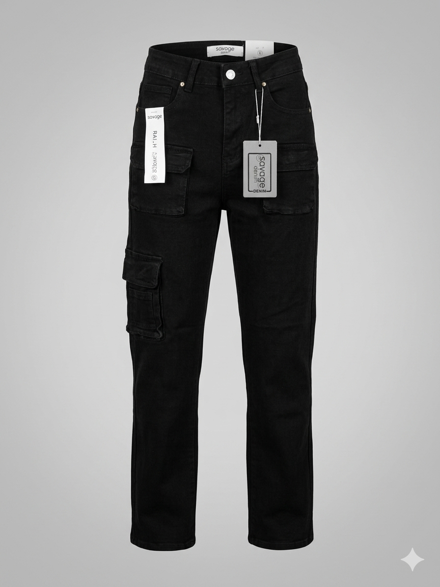 Savage cargo jeans straight negro 