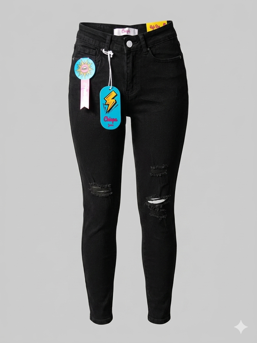 Chispa skinny high rise negro roto